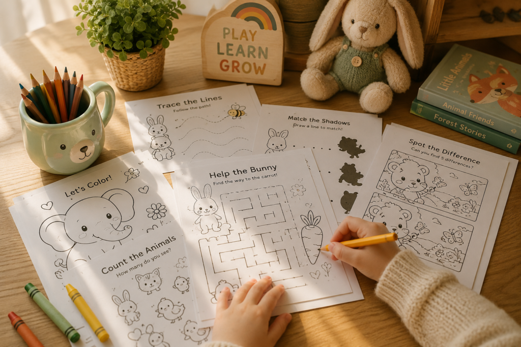 cozy printable learning activities for kids with animal worksheets