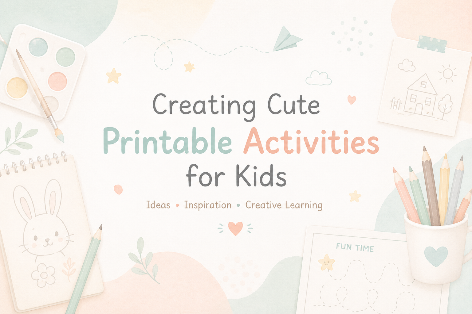 soft pastel printable activities banner for kids learning and creativity