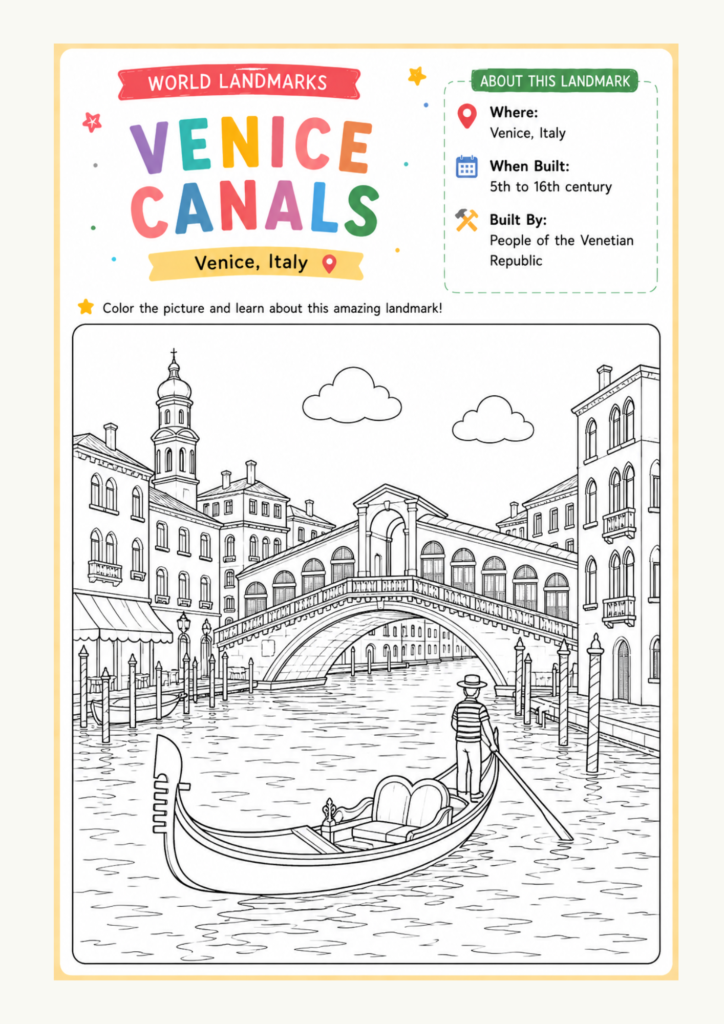 venice canals coloring page