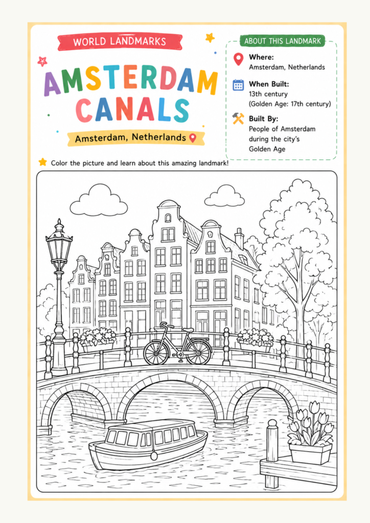 Educational landmarks coloring page helping kids learn geography through play
