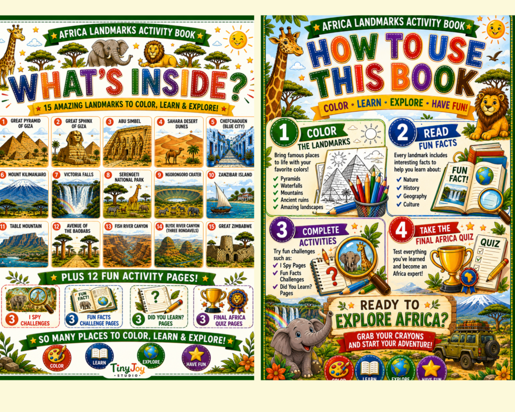 Africa Landmarks Activity Book helping kids learn through play and discovery