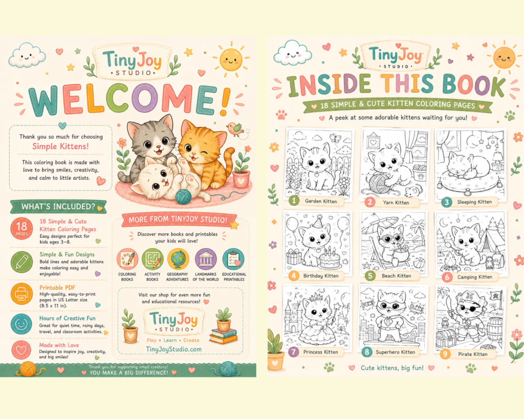 Kitten coloring book for kids featuring simple cute animals and easy coloring pages