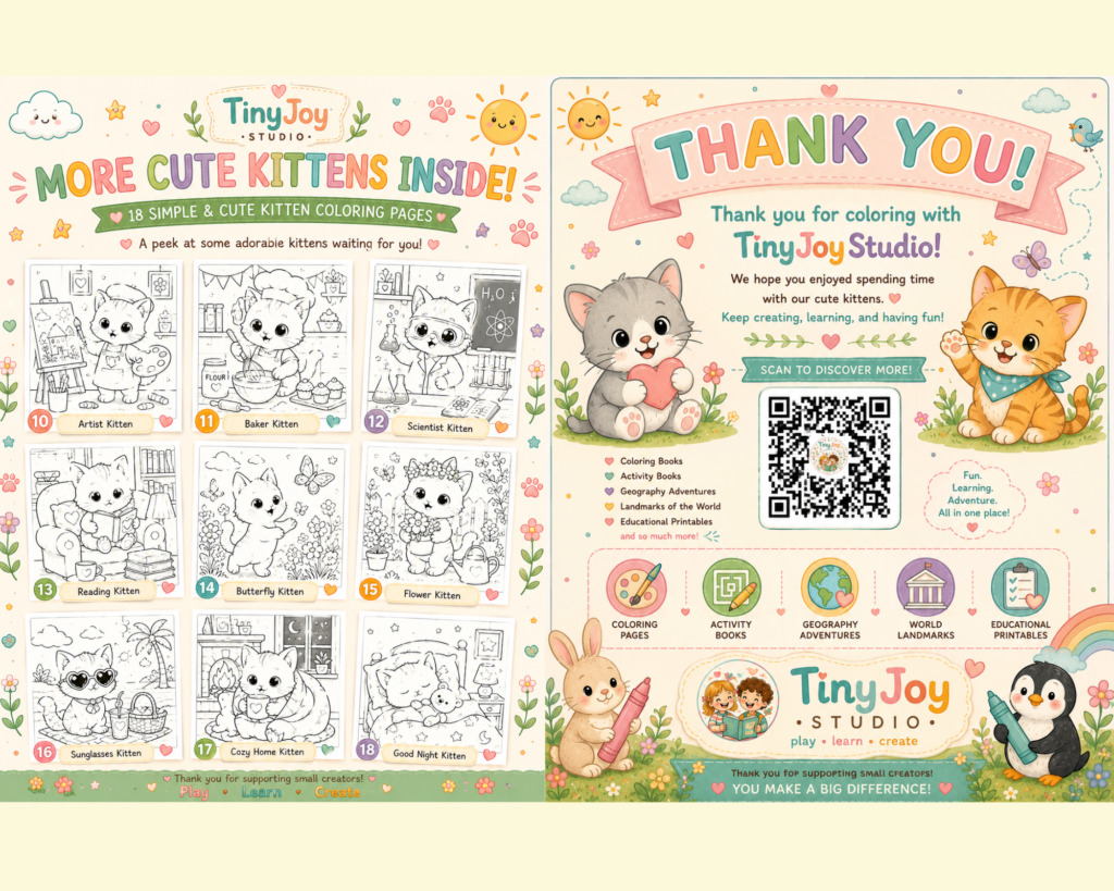 Kitten coloring book for kids featuring simple cute animals and easy coloring pages