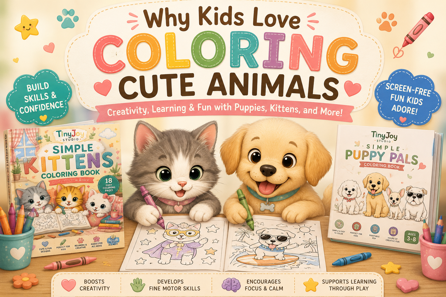Puppy coloring book for kids with simple dog coloring pages and fun puppy adventures