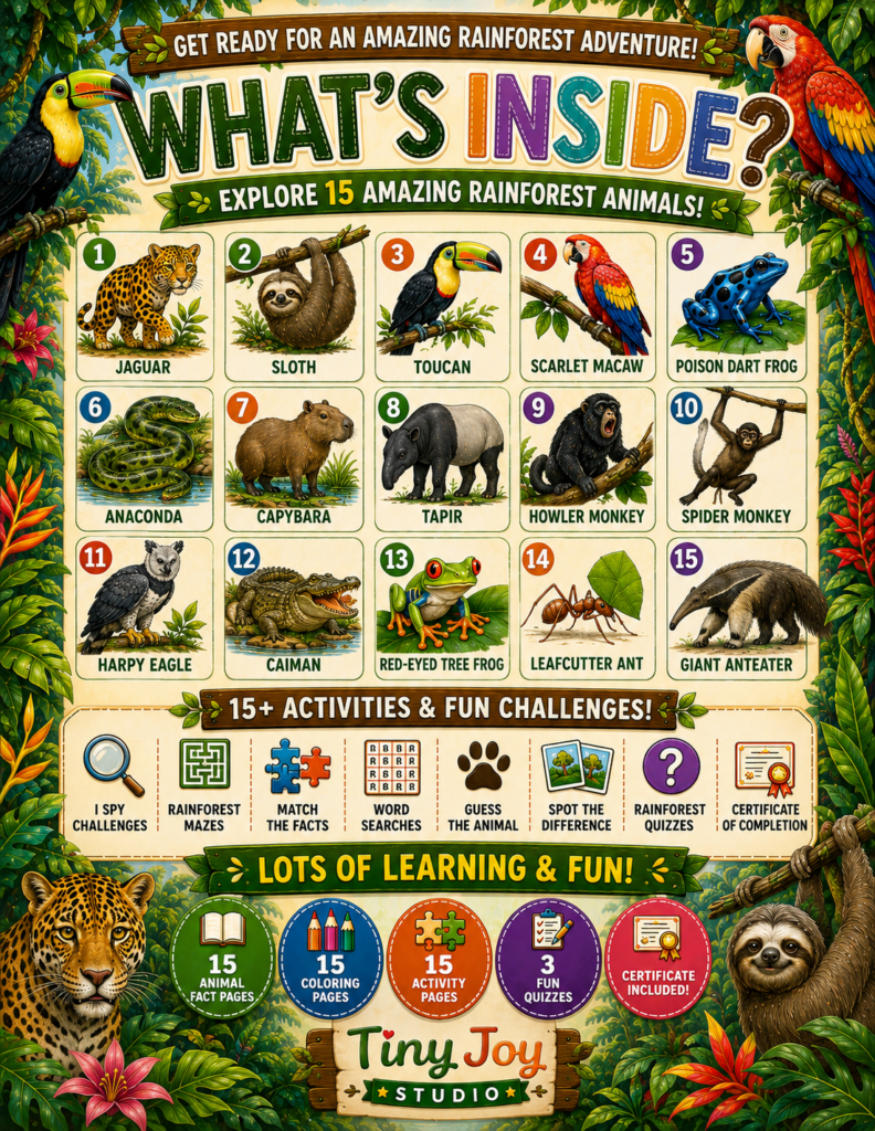 Rainforest animal activity book for kids featuring dolphins whales sea turtles and educational activities