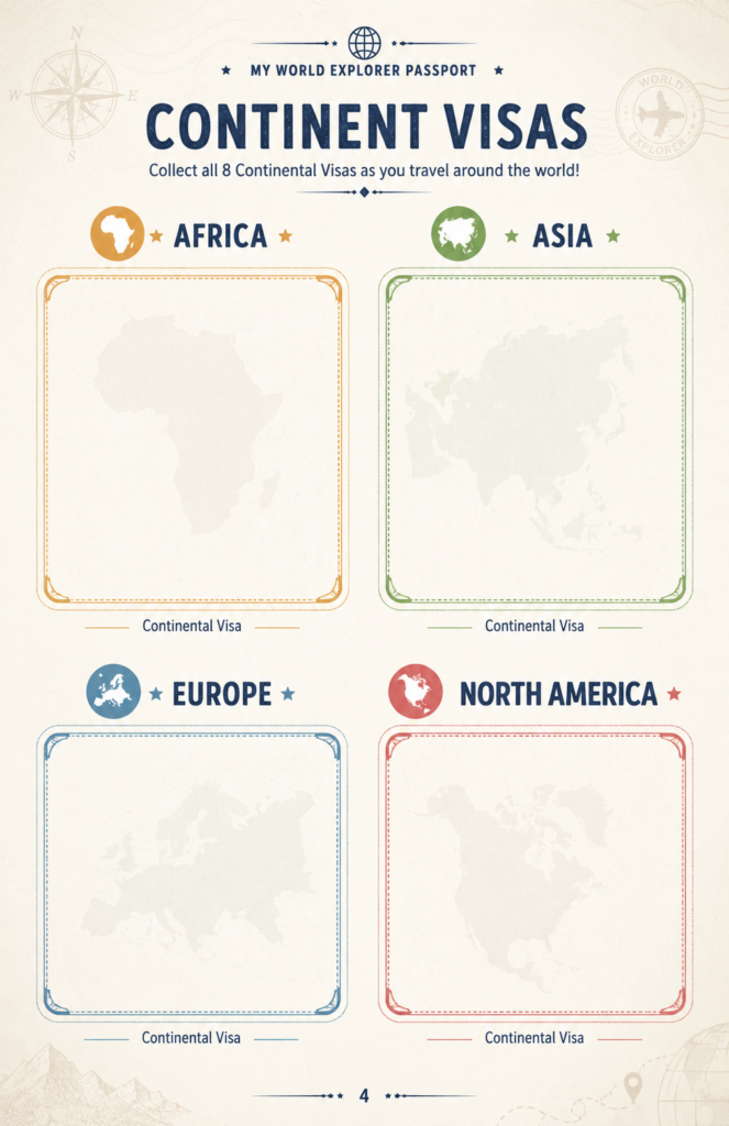 World Explorer Passport with continent visa collection pages