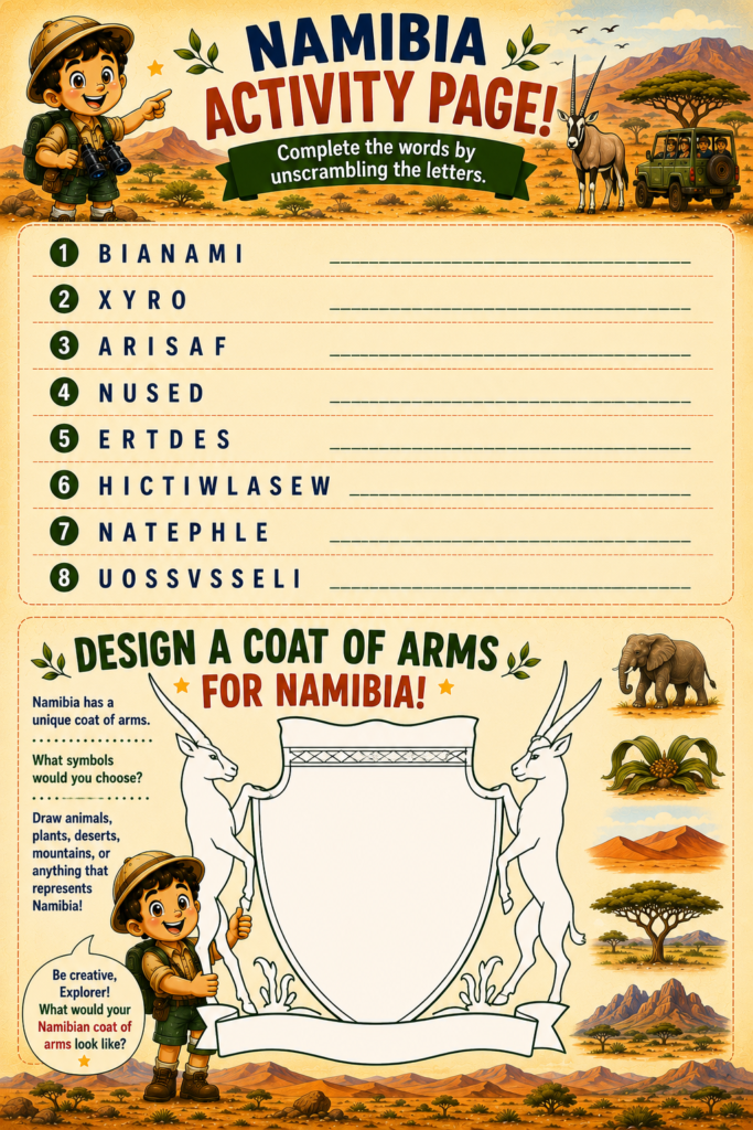 Africa geography activity page for kids featuring educational puzzles, challenges, and learning games.