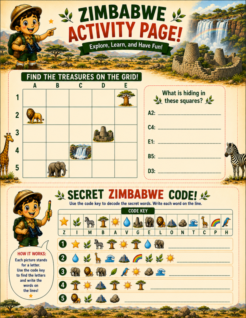 Africa geography activity page for kids featuring educational puzzles, challenges, and learning games.
