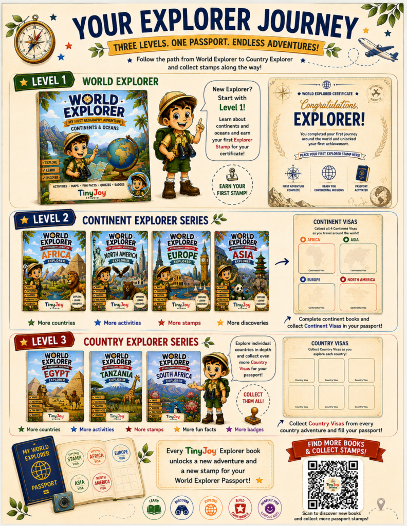 Africa passport visa stamp reward from the World Explorer geography activity book series for kids.