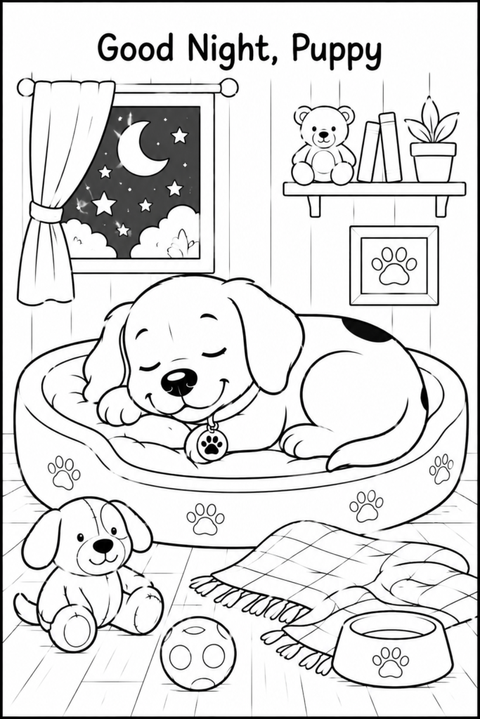 Cute puppy coloring pages featuring playful adventures and fun activities for kids