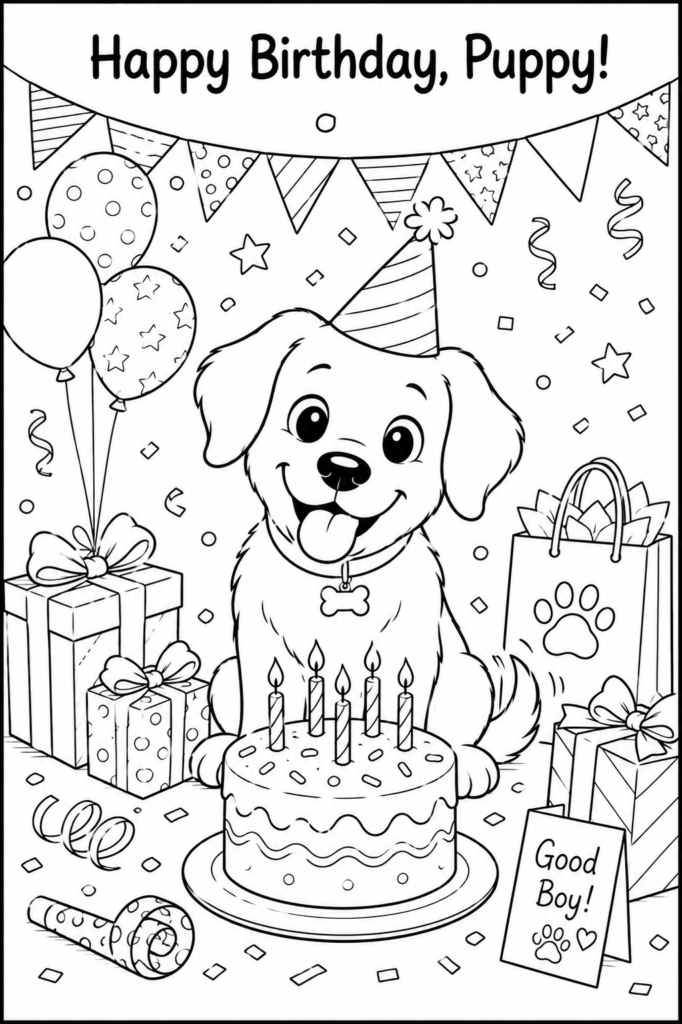 Cute puppy coloring pages featuring playful adventures and fun activities for kids