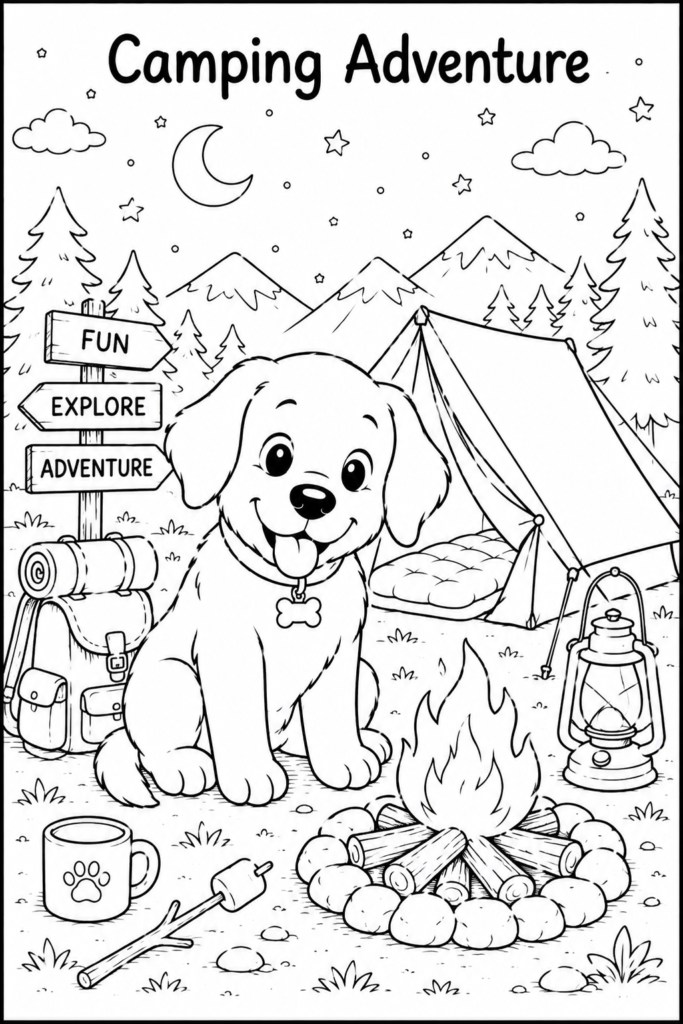 Cute puppy coloring pages featuring playful adventures and fun activities for kids
