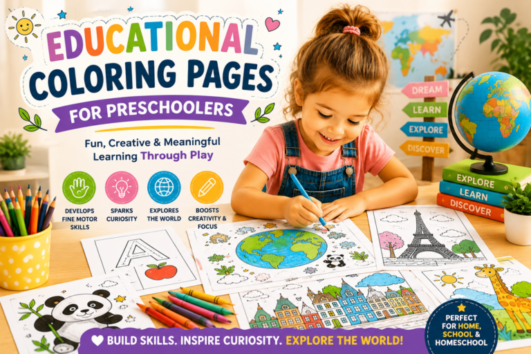 Educational coloring pages for preschoolers featuring letters, animals, countries, famous landmarks, and creative learning activities that help children learn through play.