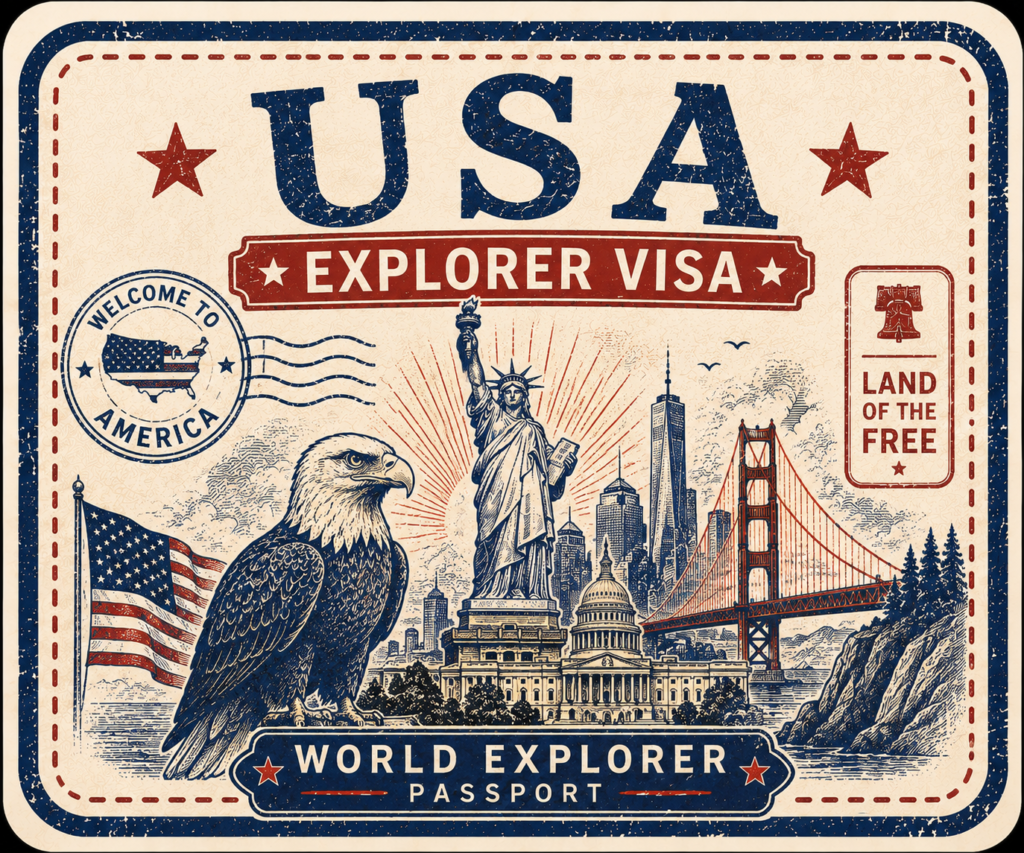 USA Explorer Visa collectible passport stamp for the World Explorer series