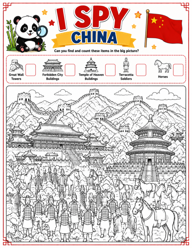 "Educational I Spy activity about Asia for kids"