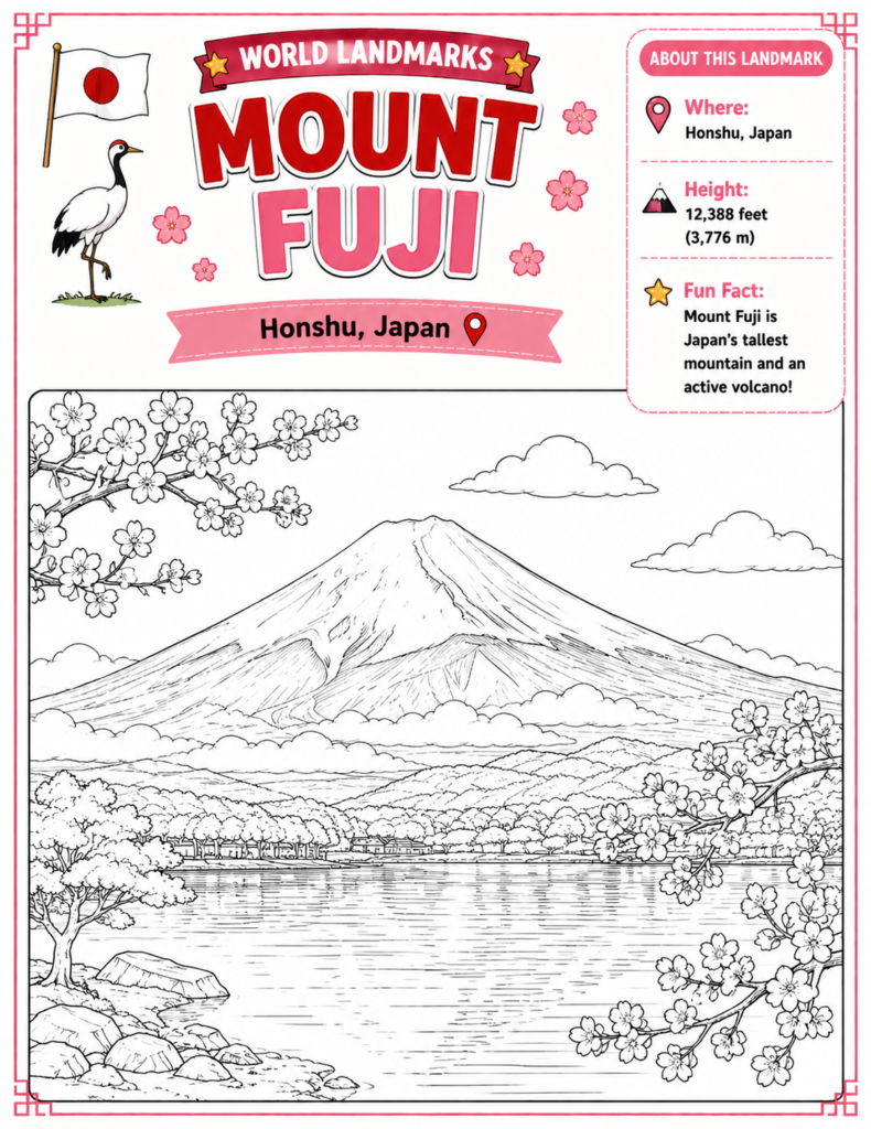 "Mount Fuji coloring activity for children"
