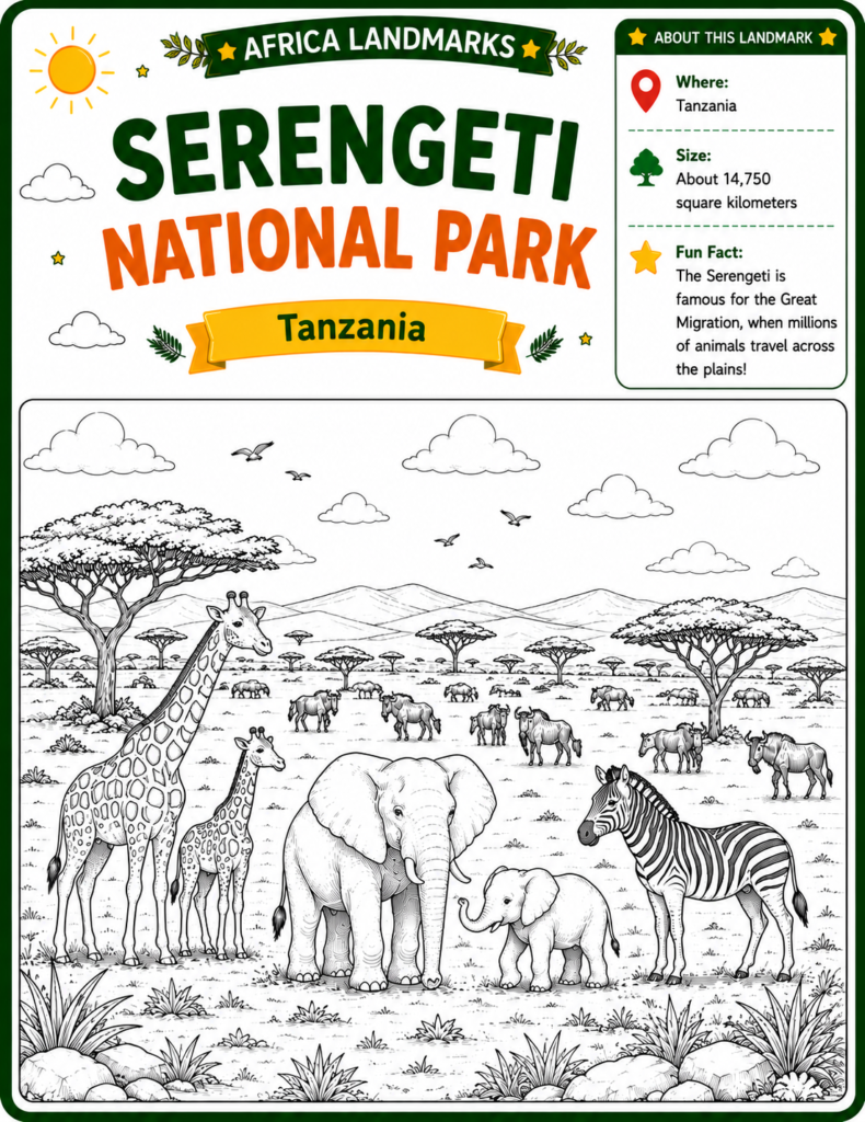 Serengeti National Park activity page for children