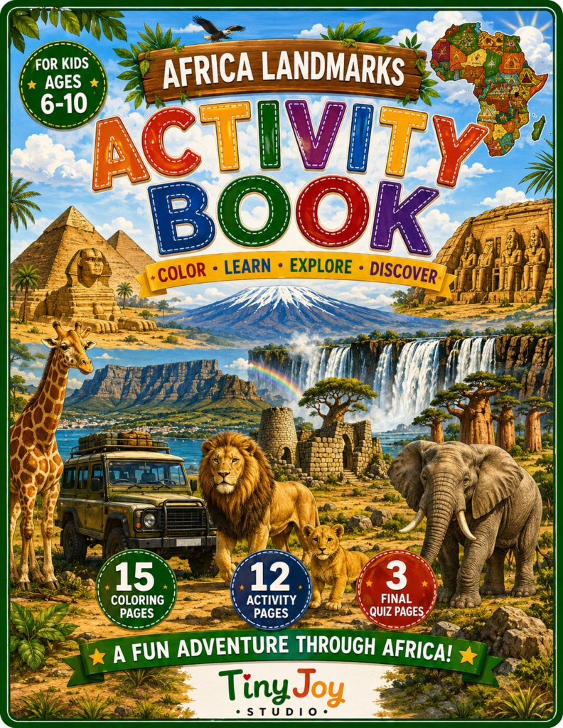 Africa landmarks activity book for kids ages 6-10