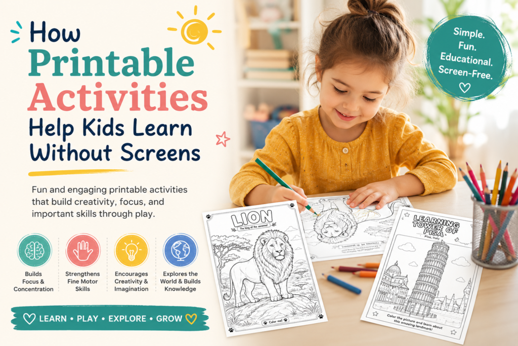 How printable activities help kids learn without screens through creative play