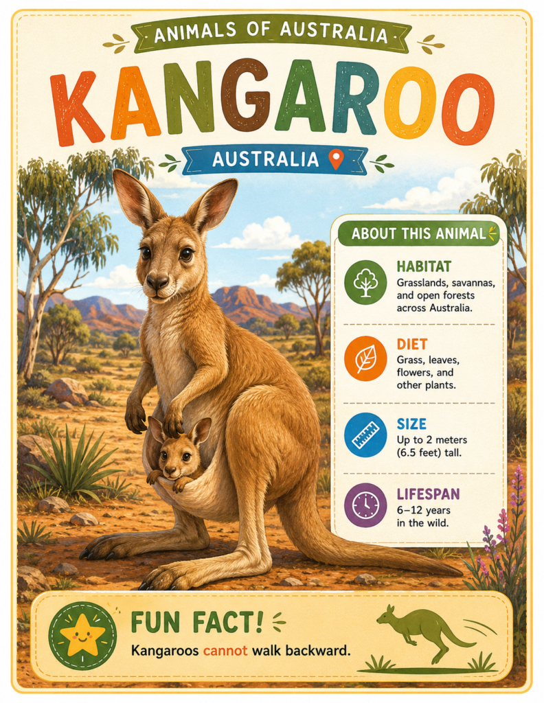 Kangaroo facts for kids learning about Australian animals
