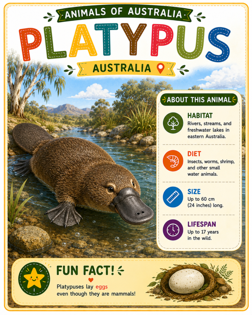 Platypus facts and educational animal activity for kids