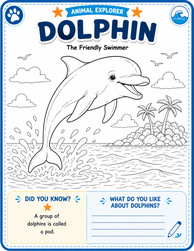 Dolphin facts for kids learning about amazing ocean animals