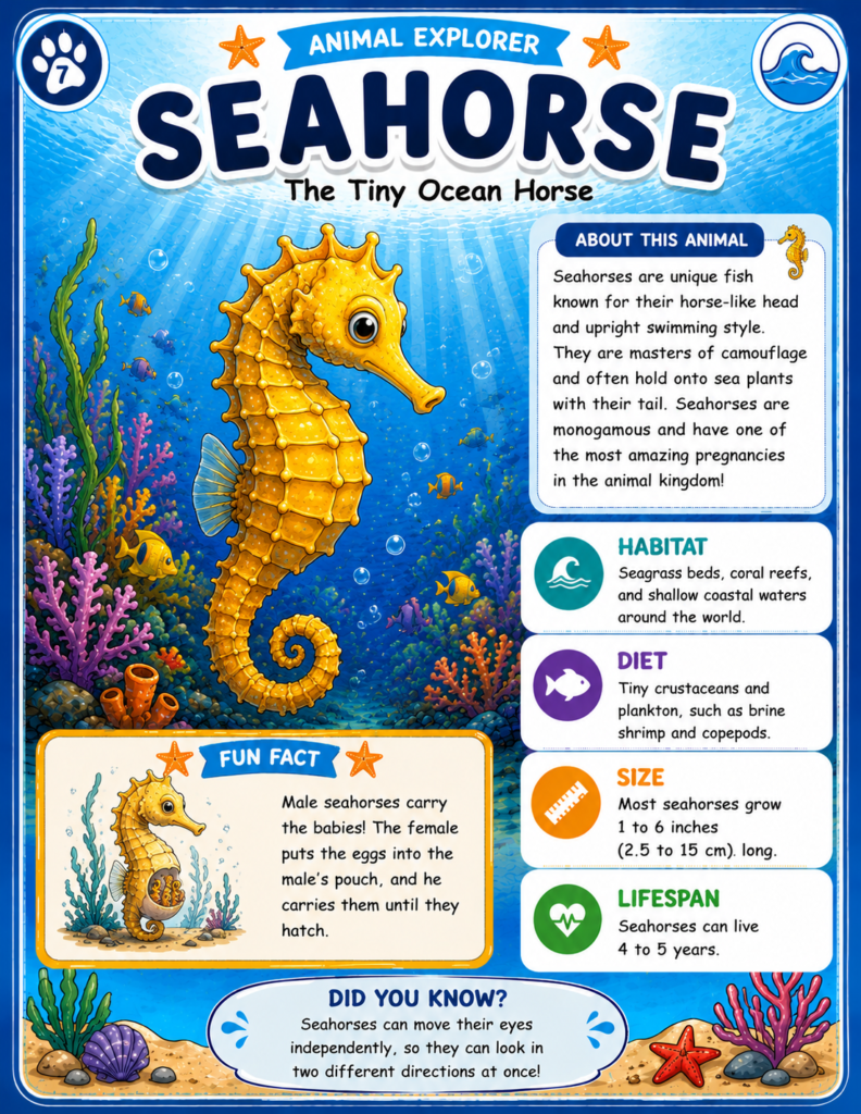 Seahorse facts for kids discovering surprising ocean animal facts