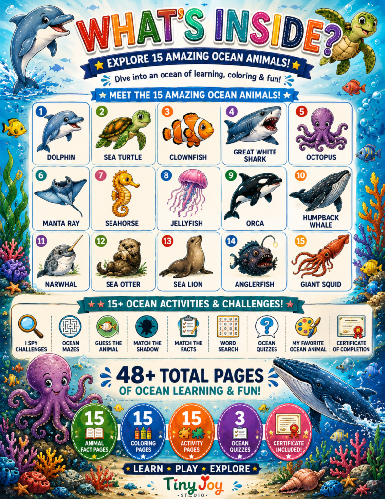 Ocean animal activity book for kids featuring dolphins whales sea turtles and educational activities