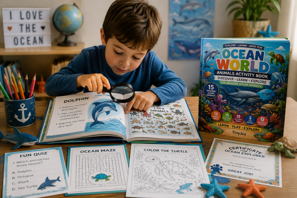 Child exploring the mysteries of the ocean and learning about marine animals