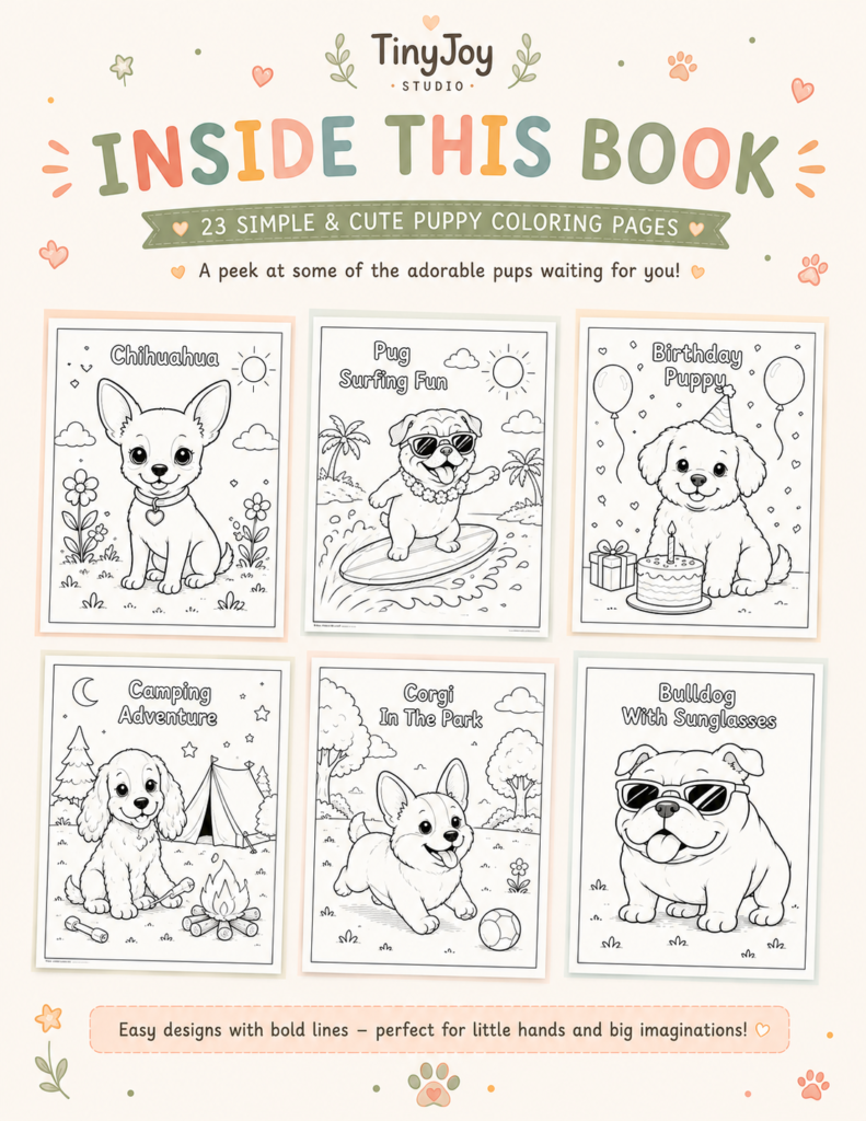 Puppy coloring book for kids with simple dog coloring pages and fun puppy adventures