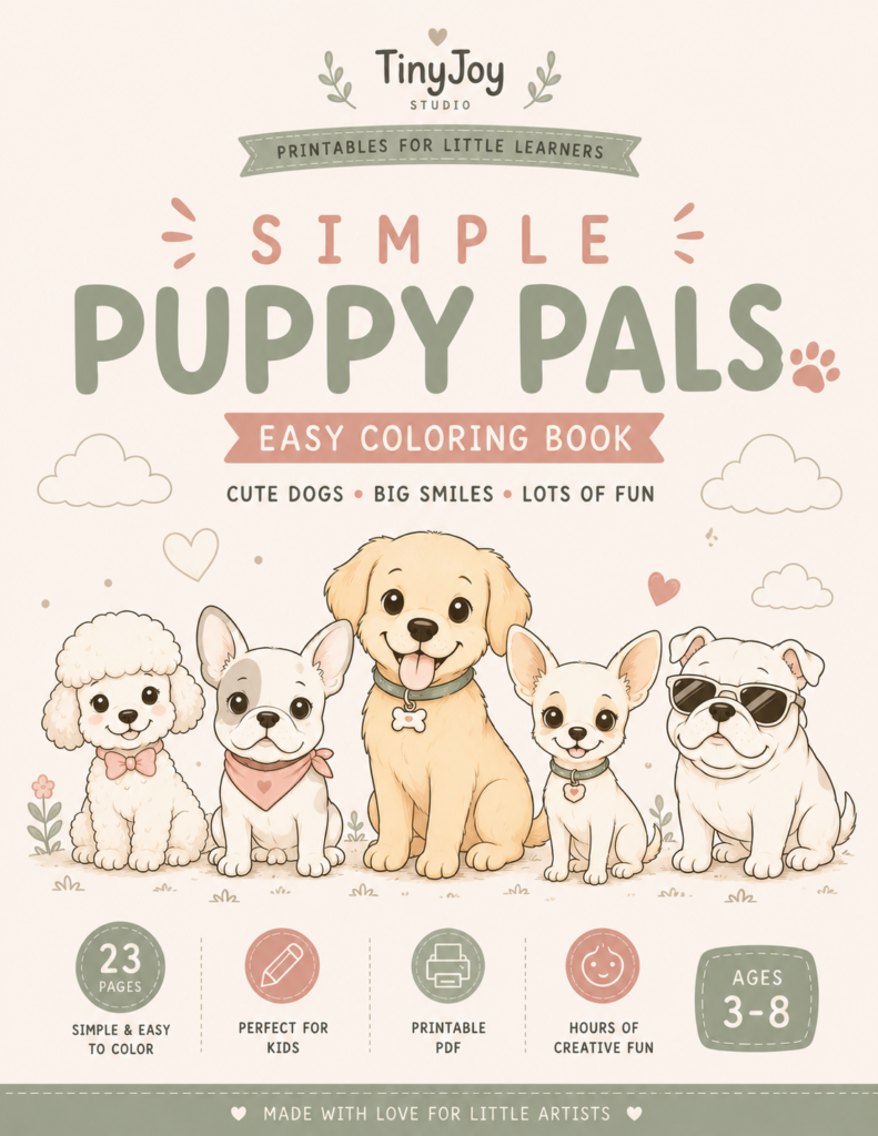 Dog coloring book for kids featuring cute puppies and easy animal coloring pages