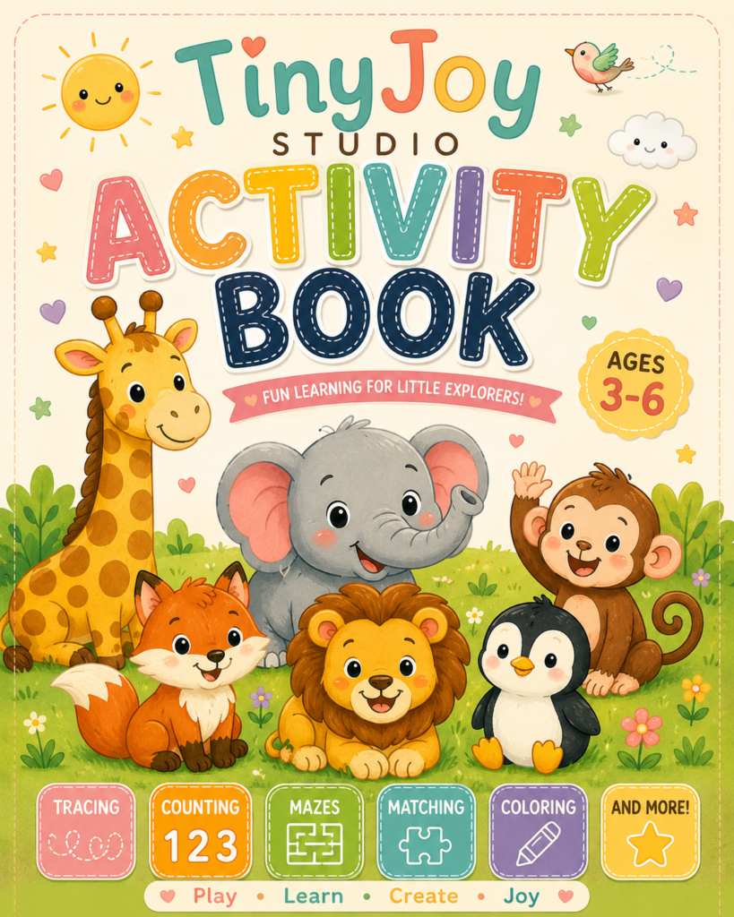 Preschool activity book for ages 3-6 with tracing counting mazes and matching games