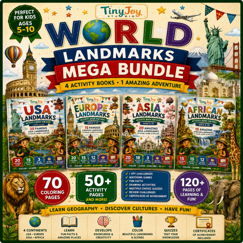 World landmarks activity book bundle helping kids learn geography and world cultures