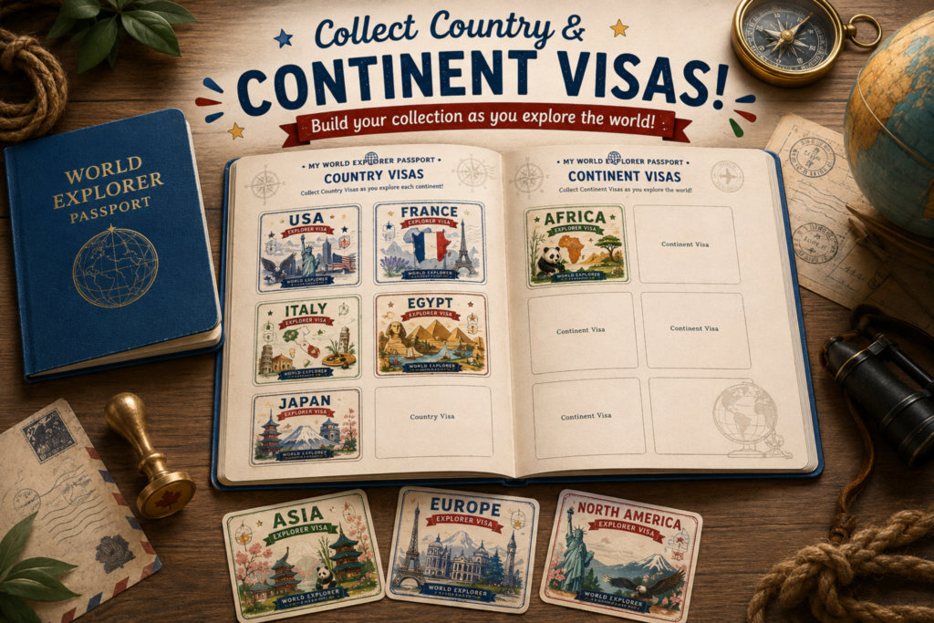 World Explorer Passport with collectible country visas for printable geography adventures