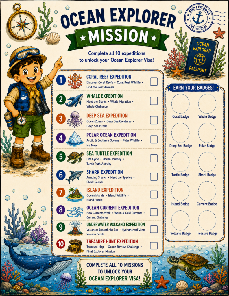 Ocean Explorer mission tracker and printable World Explorer passport