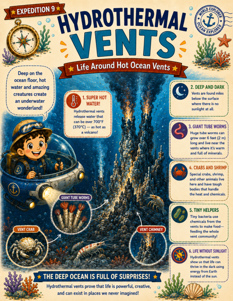 Deep sea zones and hydrothermal vents learning activities for children
