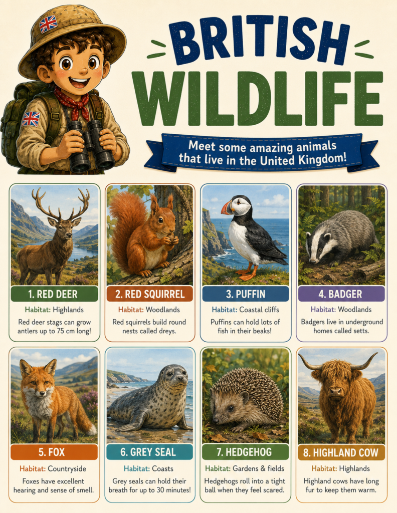 British wildlife and habitats worksheet for homeschool UK unit study
