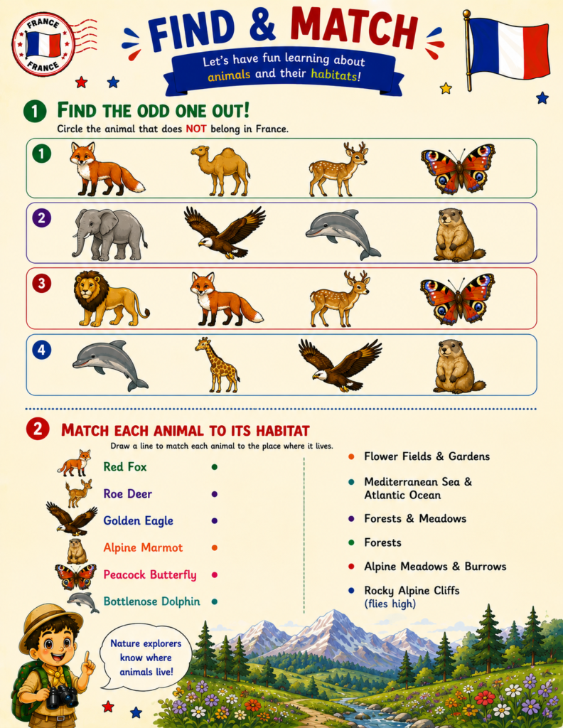 exploring france with kids wildlife and habitats worksheet