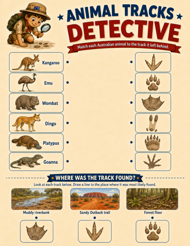 australia animal tracks activity for kids