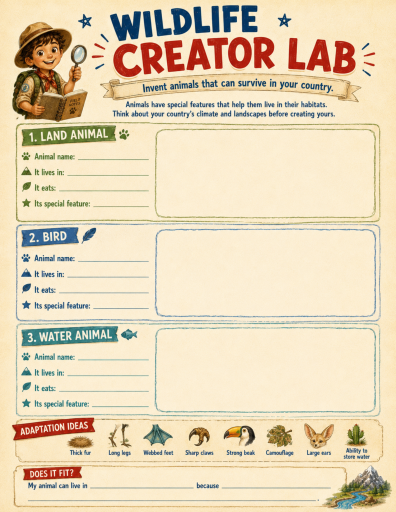 invent wildlife homeschool geography project