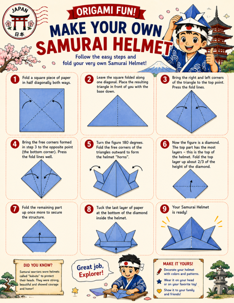 hands on geography origami samurai helmet