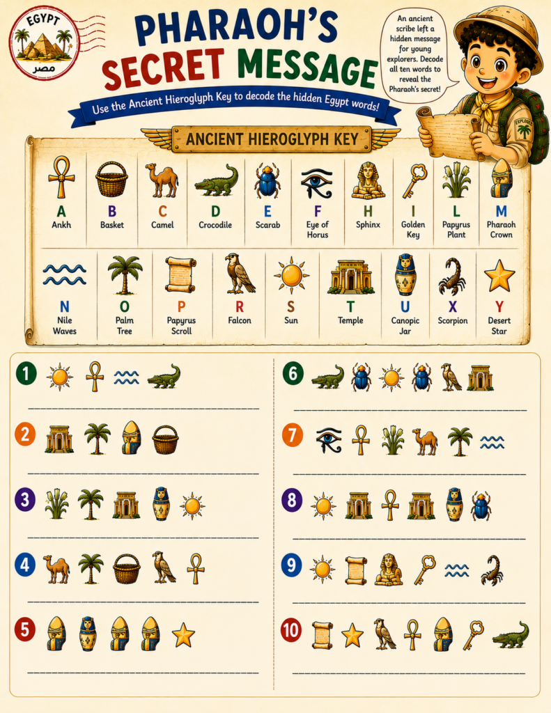 ancient egypt hieroglyphs activity for kids