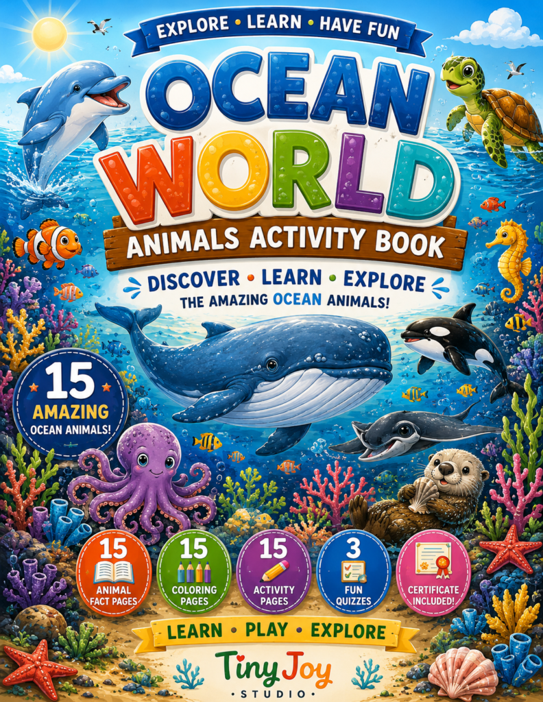 Ocean World Animals activity book cover and inside pages preview