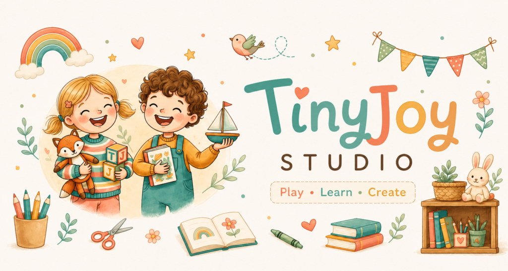 Tiny Joy Studio creating printable educational activities, geography adventures, and hands-on learning resources for children