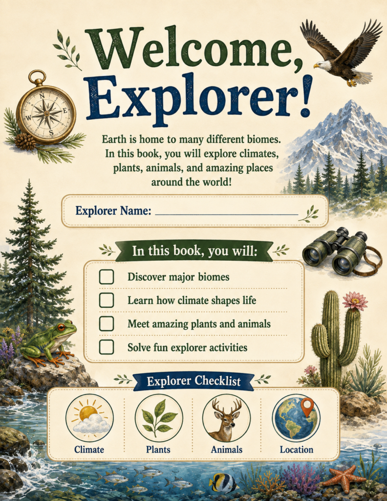 biomes unit study for kids checklist and passport