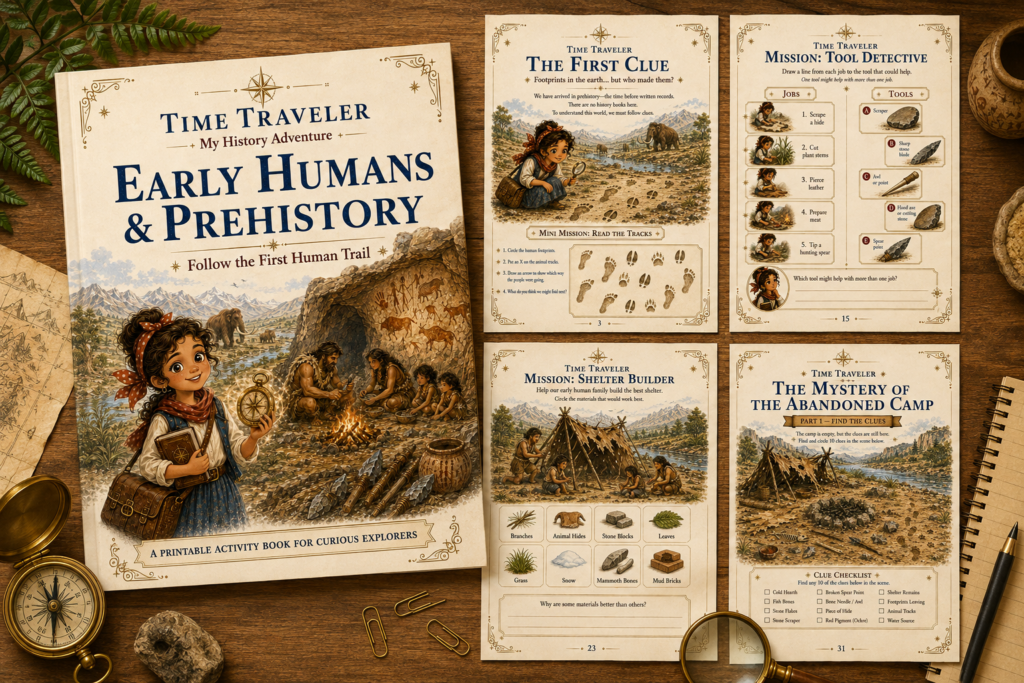 early humans activities for kids printable workbook