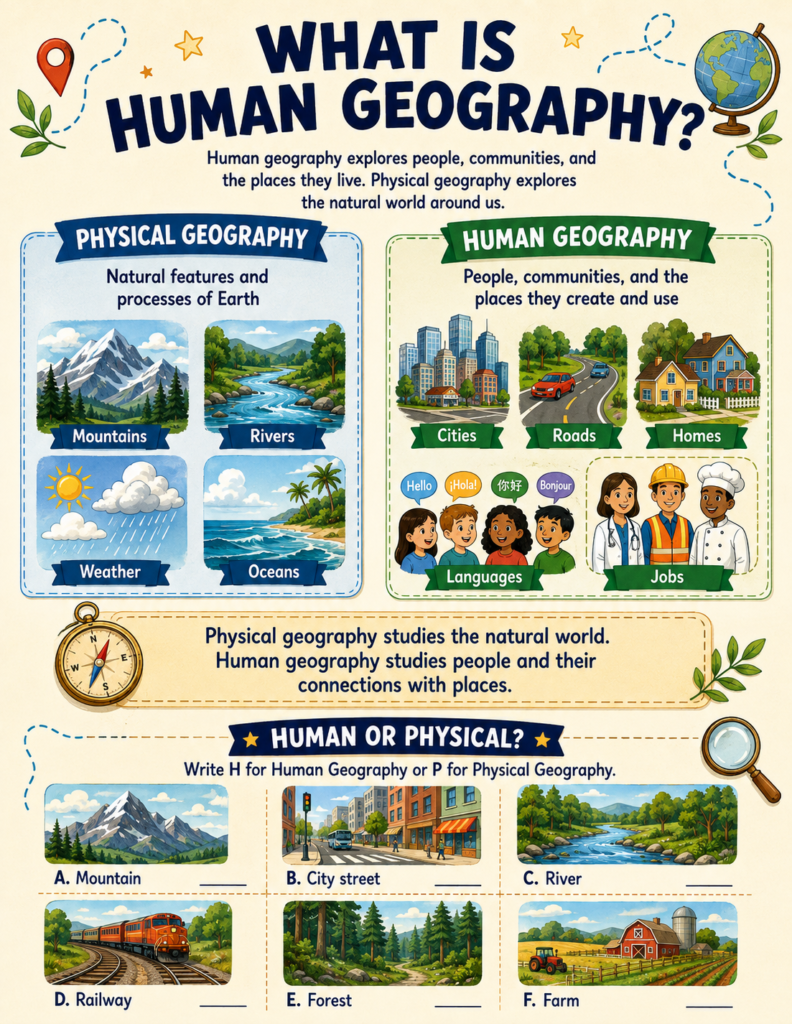 physical vs human geography for kids worksheet