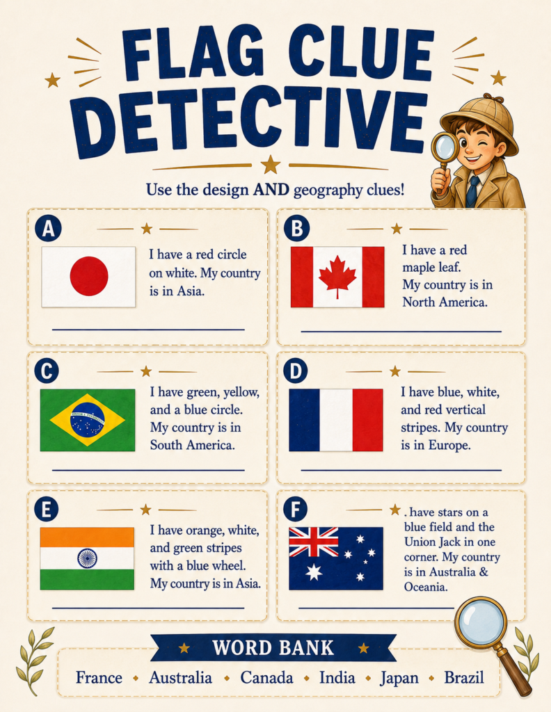 learn about flags for kids look alike activity