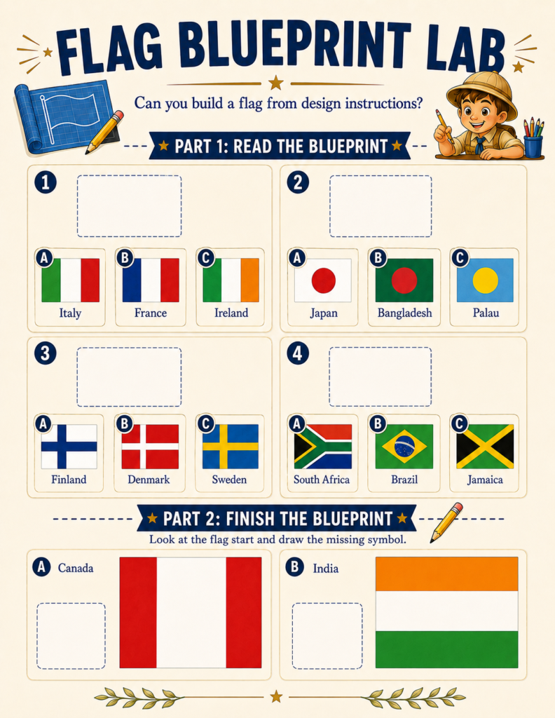 flag unit study blueprint drawing activity