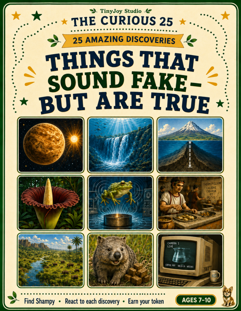 Cover of The Curious 25 book featuring true facts that sound fake for kids